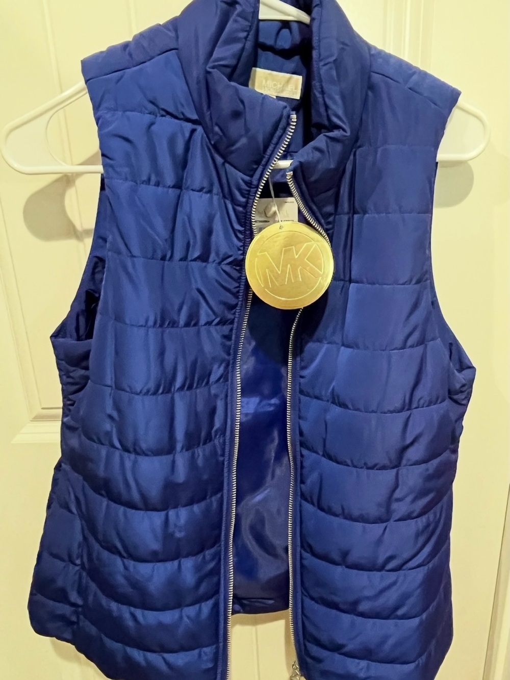 Michael Kors Navy Quilted Puffer Vest with Gold Hardware